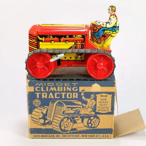 Marx Midget Climbing Tractor Wind-Up Toy with Box – Vintage 1940s-1950s