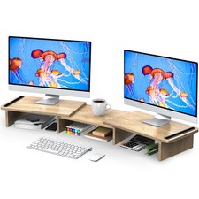 Dual Monitor Stand Riser Monitor Stand with Adjustable Length and Angle Wood ...