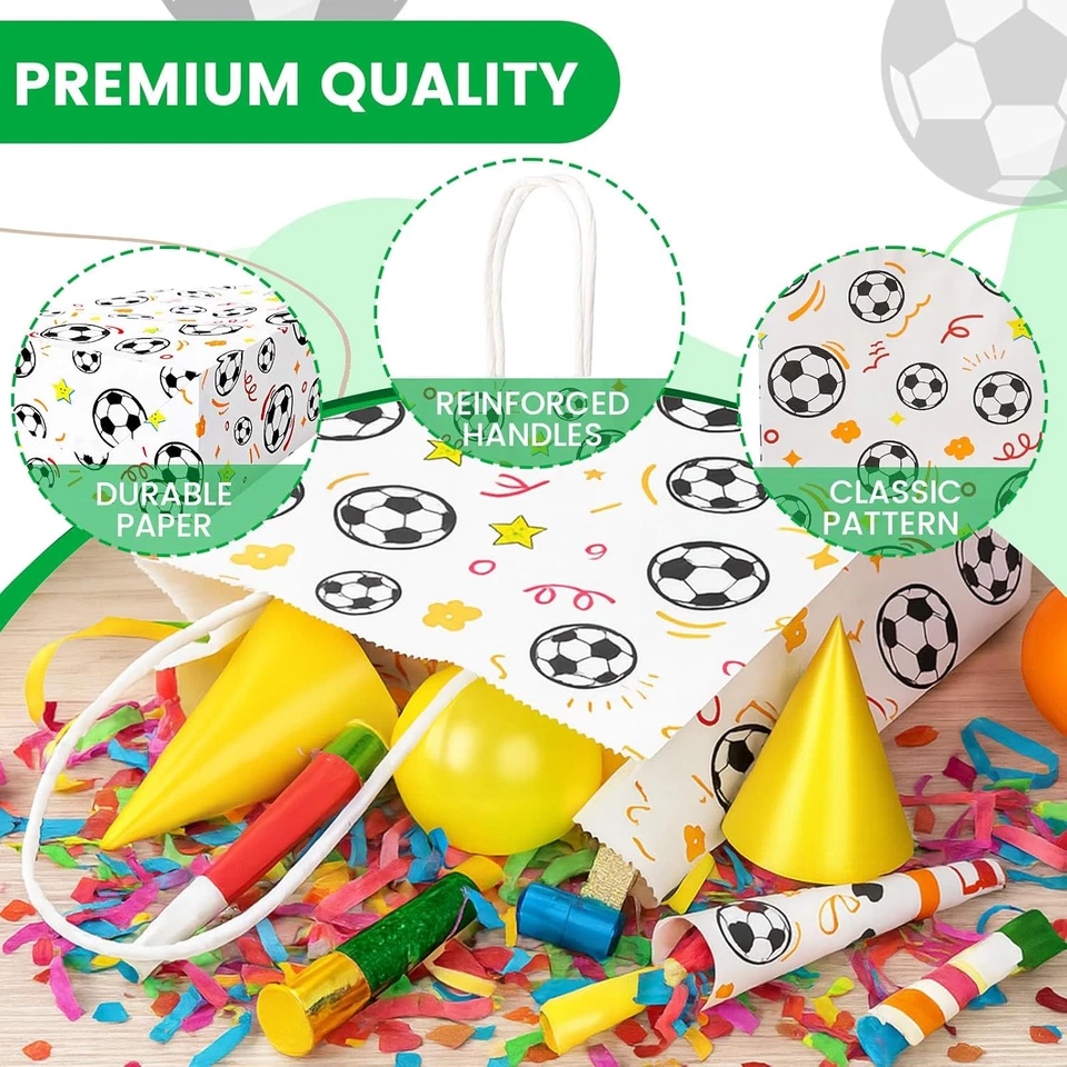 Paquete de 16 bolsas para regalos de fiesta, 5,5" X 2,8" X 8" bolsas de regalos de fútbol para niños cumpleaños Foto 4 de 4