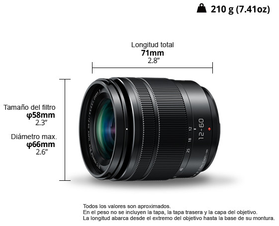 (Sin usar) Lente zoom Panasonic Lumix G Vario 12-60 mm f/3,5-5,6 ASPH Power 