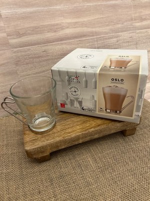 NEW with BOX! Oslo Cappuccino Bormioli Rocco Set of 4 Tempered Glass Cups 8 oz