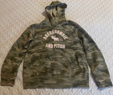 Abercrombie Kids Green Camo Pullover Hoodie w/ Pockets Embroidered Logo 7-8Y