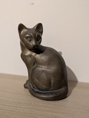 Vintage Messing Katze Figur sitzend aufrecht 8,25'' groß