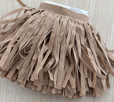 VINTAGE SUEDE LIKE FRINGE TRIM BEIGE 4INCH X 2 YARDS CARYN 54