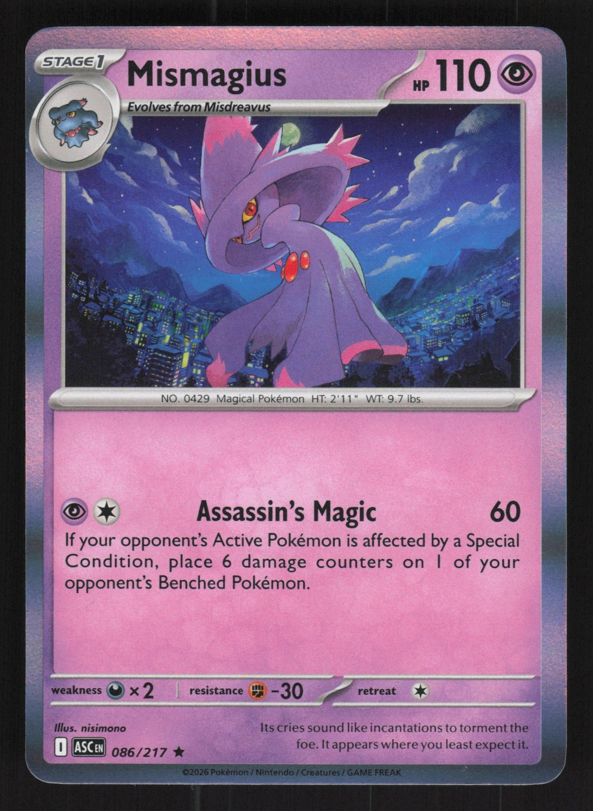 English NM Mismagius 086/217 ASC Holofoil Pokemon ME: Ascended Heroes