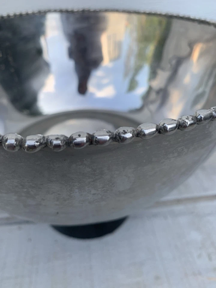 "Cuenco grande para servir de metal fundido de diseñador MICHAEL ARAM con base negra de madera 10""" Foto 4 de 4