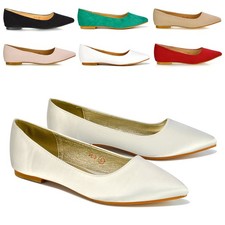Womens Flat Pointed Toe Ballet Pumps Faux Suede Slip On Shoes