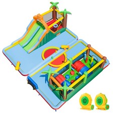 Inflatable Water Slide Park w/Double Slides, Splash Pools, Jumping Area, Blower