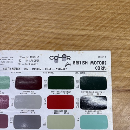 1960s Martin Senour Paints Color Chart Import Foreign BRITISH MOTORS CORP Sheet - Bild 3 von 3