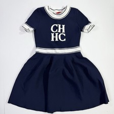 Carolina Herrera CH Girls Dress Size 6 Navy Blue Knit Logo Preppy