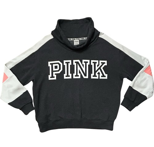 Victoria’s Secret Pink Gray Charcoal White Pink Cowl Neck Sweatshirt Sz Large - Picture 10 of 17