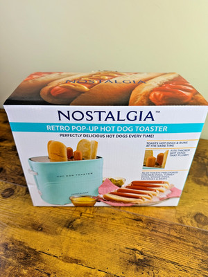 Nostalgia Pop-Up 2 Hot Dog and Bun Toaster with Mini Tongs NEW