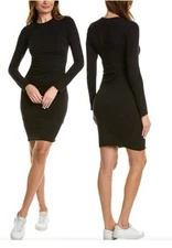 James Perse Black Dress Size 3 Large Ruched Mini Dress Long Sleeve Comfort Basic