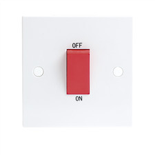 45 Amp White 1G Cooker Shower Switch with a red on/off button 45A ST8331