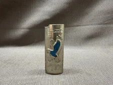 Vintage Lighter Case Cover Holder sleeve Metal Turquoise Eagle Trees Clouds 