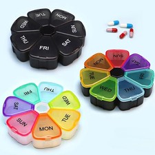 7 Days Round Medicine Pill Box Small Travel Vitamin Cases Container Organizer