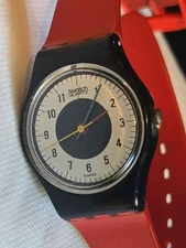 Swatch Watch Vintage Ladies Chrono Tech LB104 1984 Red Black White New Battery 