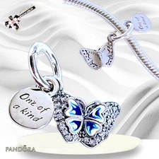 PANDORA Blue Butterfly One of a Kind Quote Charm 790757C01 US SELLER