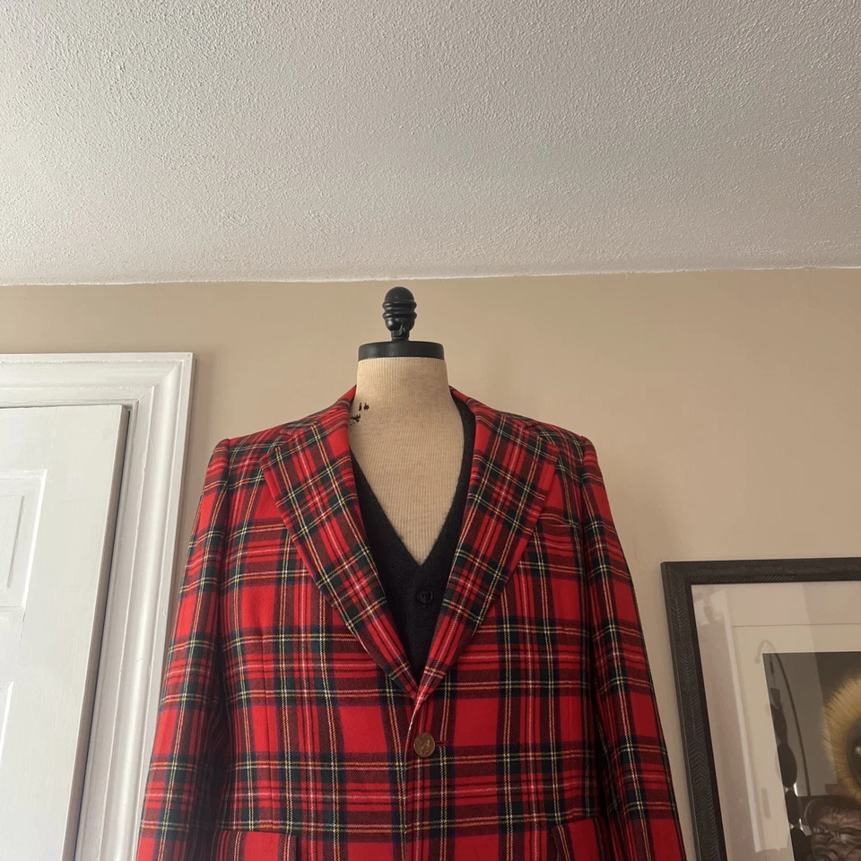 Traditional Red Tartan Check Blazer with Lapel, Scottish, Scotland 44 Long  - Image 2 of 4