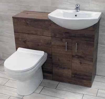 Bathroom Furniture Vanity Suite Walnut Oak Wood Finish 1050mm Basin Toilet Units