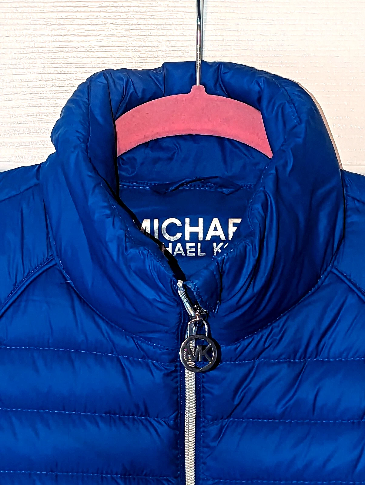 Michael Kors Piumino Giacca Cappotto Blu Argento MK Accenti Full Zip Tasche M