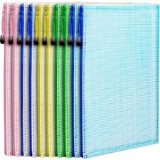 10-Pack A4 Mesh Zipper Pouches for School Office Travel File Organization