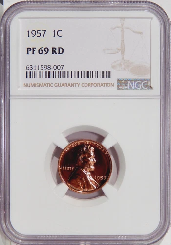 1957 1c NGC PR 69 RED ~ NEAR PERFECT PROOF LINCOLN CENT