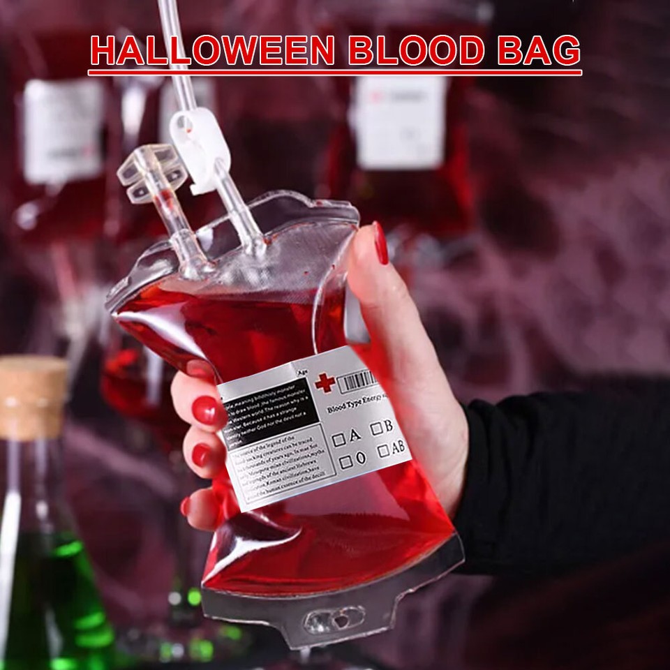 10PCS Blood IV Bags 350ML Halloween Vampire Zombie Drinks Bags (10Pcs