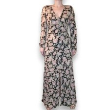 REFORMATION Black and Pink Floral Button Front Maxi Dress