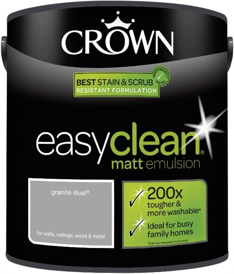 Crown Easyclean Paint - Granite Dust  2.5L - Washable Multi Surface Metal Walls