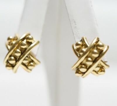 Joseph Esposito Ashley Classics - Gold Tone Half Round X Beaded Earrings 