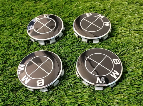 Set of 4 BMW All Black 68mm Wheel Center Caps Logo Badge Emblem Hubcap Cover Cap