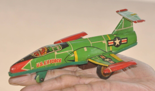 Vintage US Luftwaffe Reibung Fein Litho Flugzeug Blech Spielzeug, Japan? - Bild 1 von 10