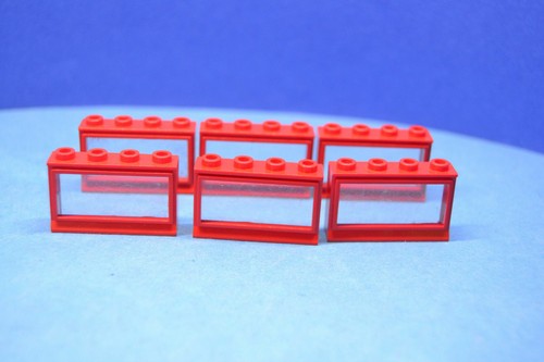 LEGO 6 x Fenster Fensterbank kurz rot Red Window 1x4x2 with Fixed Glass 453 - Bild 3 von 3