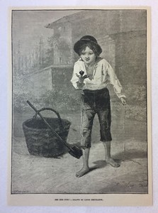 1886 magazine engraving ~ BOY WITH A TOP SPINNING IN HIS HAND