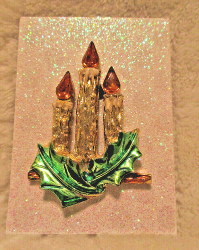 Vintage~Spilla Candele di Natale~1,75"~Strass Ambra~anni '70 - Foto 2 di 9