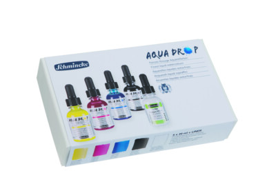 (241,80 /1l) Schmincke Aqua Drop Karton-Set 5x 30ml Primärfarben + Opaque White