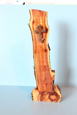 CROSS ON HANDMADE CEDAR STAND CROSS CRUCIFIX HOME DECORE 10 1/2'' TALL