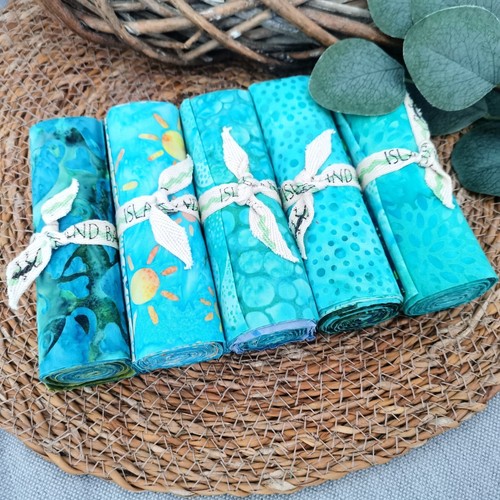Island Batik cotton fabric bundles for patchwork, Turquoise and blue jelly roll - Picture 7 of 12