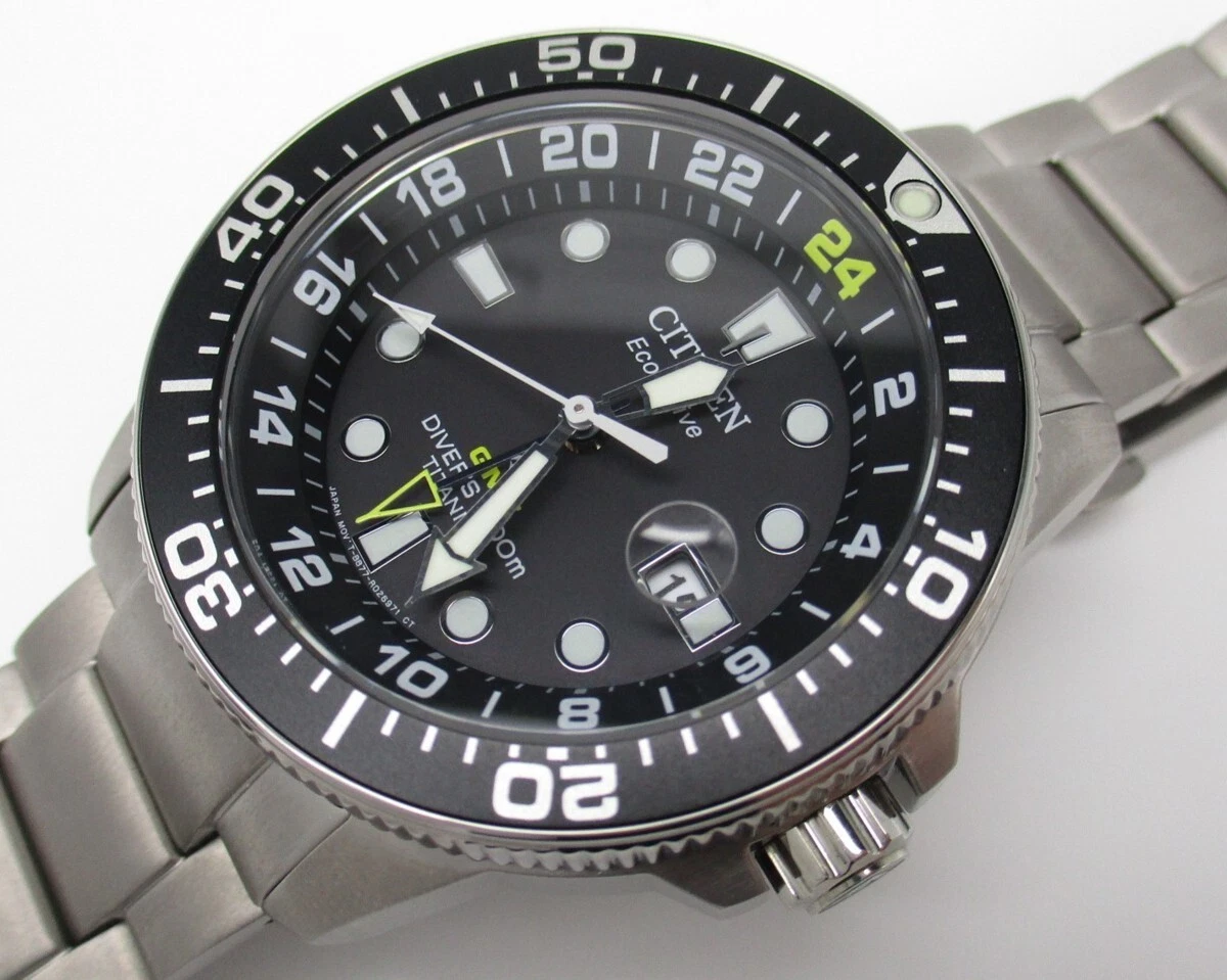 CITIZEN PROMASTER MARINE BJ7110-89E ECO-DRIVE GMT DIVER`S 200m TITANIUM