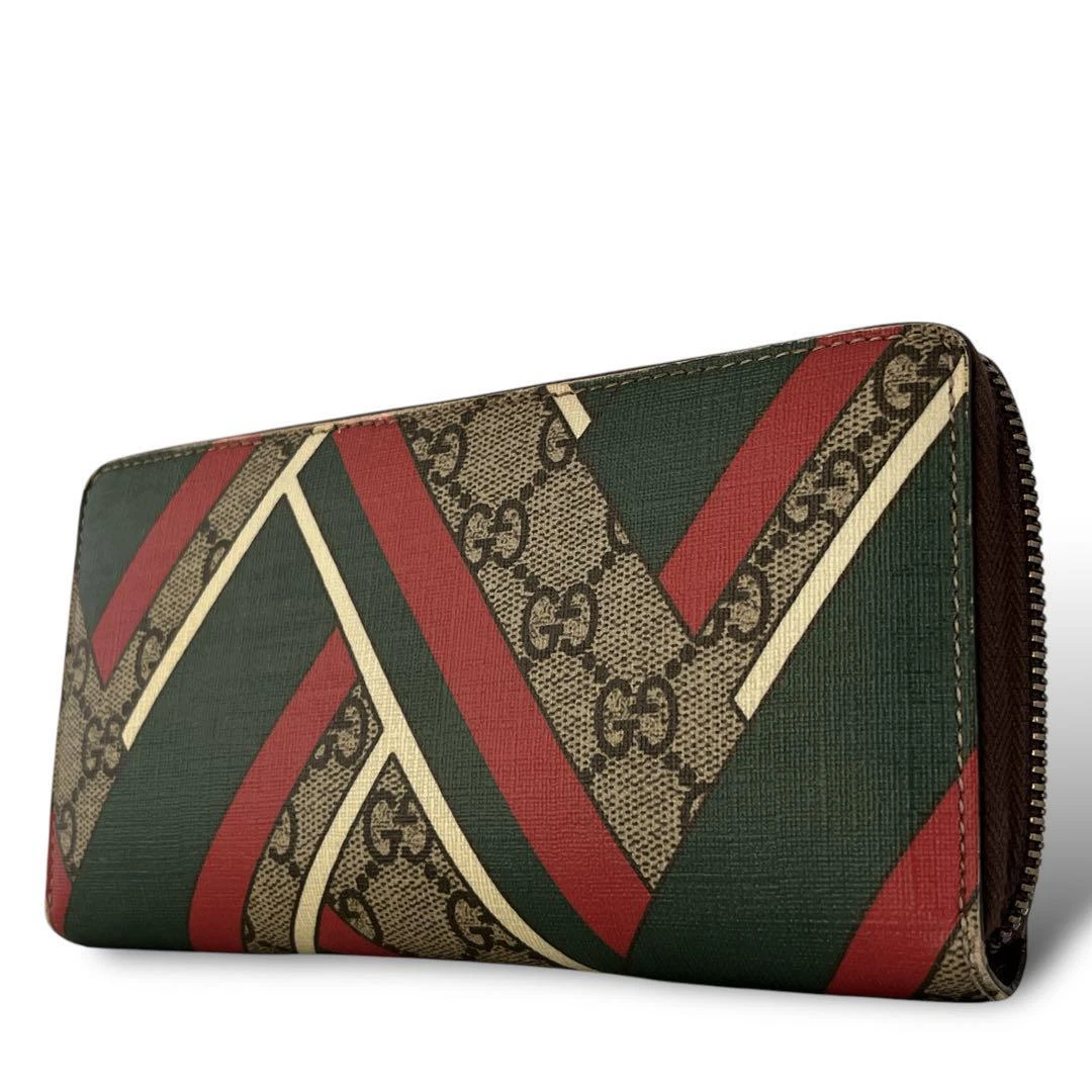Gucci Portefeuille Long GG Chevron Sherry Line GG Supreme Beige PVC Authentique