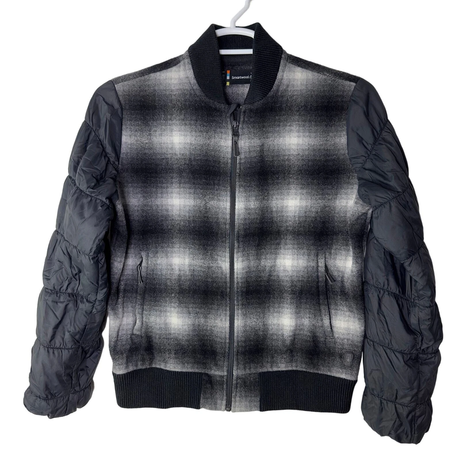 smartwool ibera bomber plaid full zip wool euc jacket