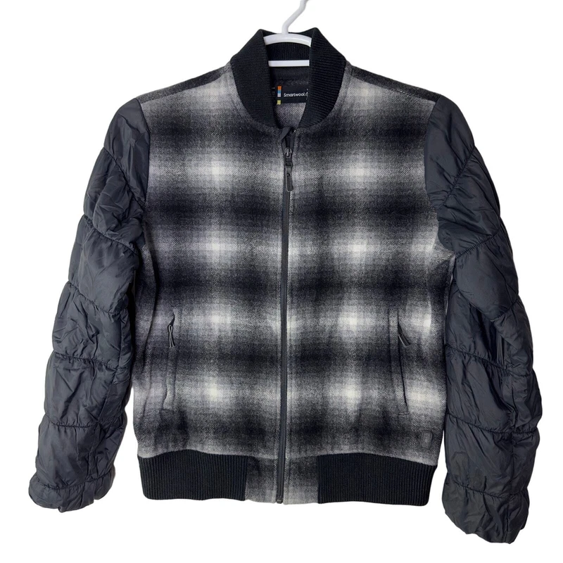 smartwool ibera bomber plaid full zip wool euc jacket