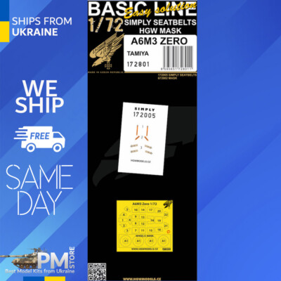 HGW 172801 1/72 Seatbelts for A6M3 Zero BASIC LINE masks for Tamiya