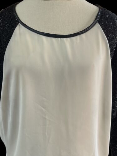 Jealous Tomato Top/Blouse-Women Sz S-Beige/Black Sequin Sleeves- New - Picture 2 of 9