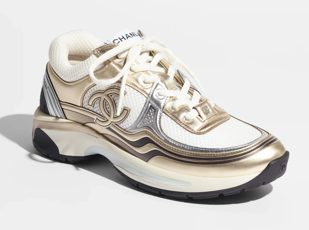 BNIB Authentic CHANEL Runway 23C Sneakers Trainer Gold/White/Silver 36.5 | eBay