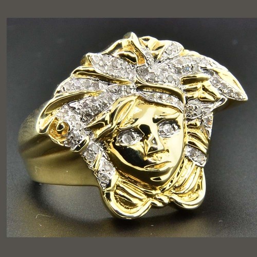0.40 Ctw D/FL Real Moissanite 14K Yellow Gold Plated Medusa Pinky Statement Ring - Picture 2 of 12