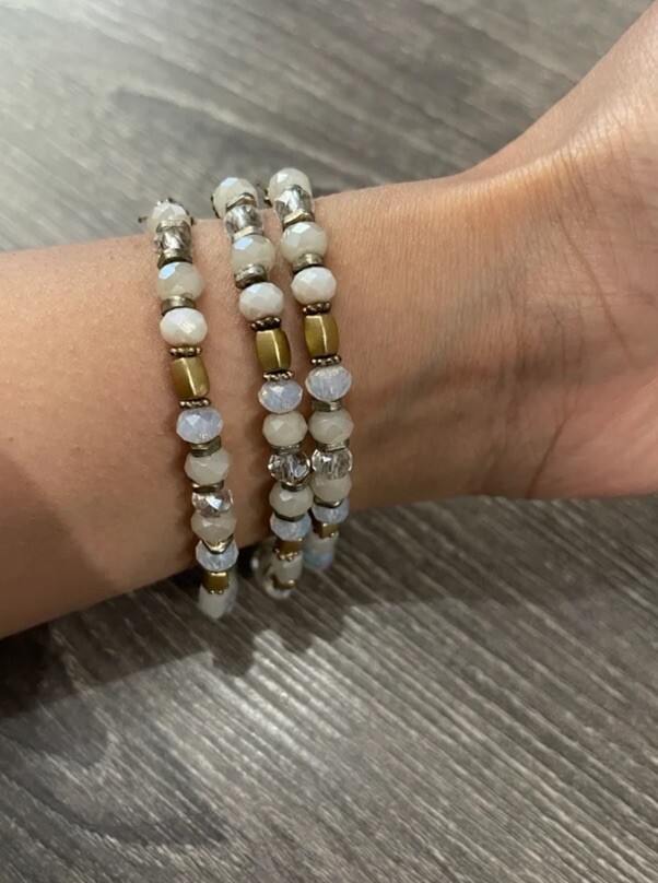 Multi layered bead stone bracelet stack - image 2