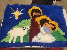 Nativity Latch Hook Hanging Rug Wall Decor Baby Jesus, Mary  Joseph COMPLETED