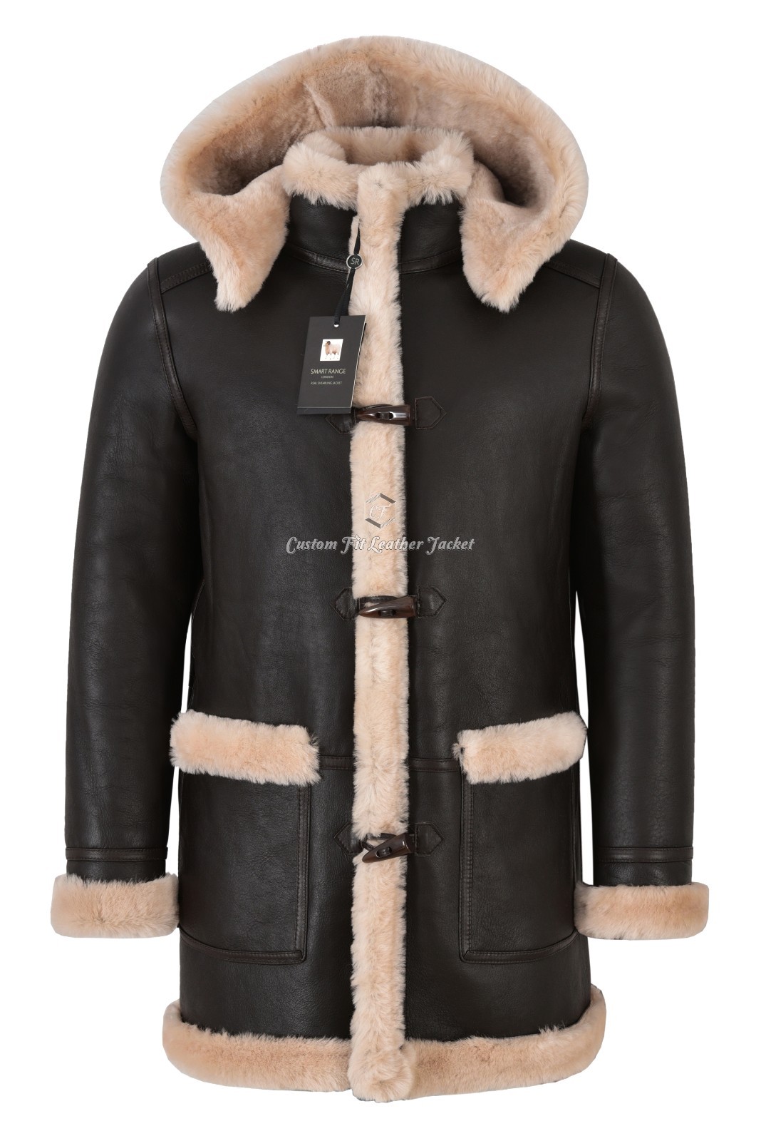 ALTRA Cappotto borsone uomo pelle di pecora marrone beige pelliccia con cappuccio 100% shearling ivar